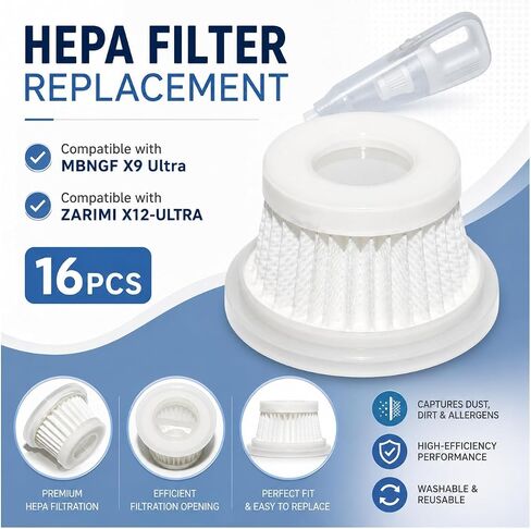 16PCS HEPA Vacuum Filter Replacement Compatible for MBNGF X9 Ultra Cordless Car Vacuum, for ZARIMI X12-ULTRA Mini Vacuum, Washable Handheld Vacuum Filters in Kuwait