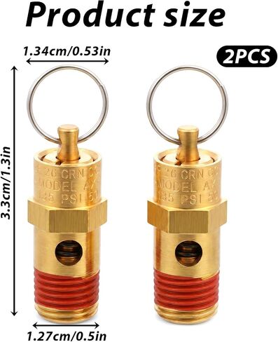 2 Pcs 1/4 Inch NPT 135 PSI Air Compressor Pressure Relief Safety Valve, Brass Safety Valve for Air Compressor NPT Threaded Airs CompressorPart for Water Discharge in Kuwait