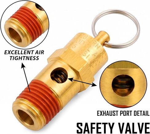 2 Pcs 1/4 Inch NPT 135 PSI Air Compressor Pressure Relief Safety Valve, Brass Safety Valve for Air Compressor NPT Threaded Airs CompressorPart for Water Discharge in Kuwait