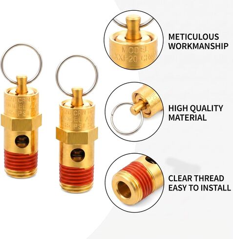 2 Pcs 1/4 Inch NPT 135 PSI Air Compressor Pressure Relief Safety Valve, Brass Safety Valve for Air Compressor NPT Threaded Airs CompressorPart for Water Discharge in Kuwait