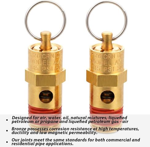 2 Pcs 1/4 Inch NPT 135 PSI Air Compressor Pressure Relief Safety Valve, Brass Safety Valve for Air Compressor NPT Threaded Airs CompressorPart for Water Discharge in Kuwait