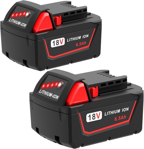 Worthmah 2 Pack 6.5Ah 18V Batteries Replace for Milwaukee M18 Battery Lithium lon 48-11-1860 48-11-1850, Compatible with m18 Milwaukee Battery Charger and 18 Volt Cordless Power Tools in Kuwait