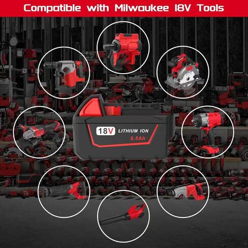 Worthmah 2 Pack 6.5Ah 18V Batteries Replace for Milwaukee M18 Battery Lithium lon 48-11-1860 48-11-1850, Compatible with m18 Milwaukee Battery Charger and 18 Volt Cordless Power Tools in Kuwait