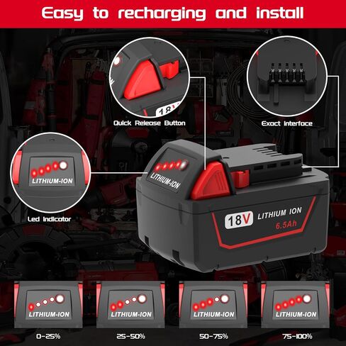 Worthmah 2 Pack 6.5Ah 18V Batteries Replace for Milwaukee M18 Battery Lithium lon 48-11-1860 48-11-1850, Compatible with m18 Milwaukee Battery Charger and 18 Volt Cordless Power Tools in Kuwait