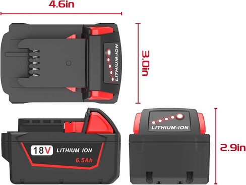 Worthmah 2 Pack 6.5Ah 18V Batteries Replace for Milwaukee M18 Battery Lithium lon 48-11-1860 48-11-1850, Compatible with m18 Milwaukee Battery Charger and 18 Volt Cordless Power Tools in Kuwait