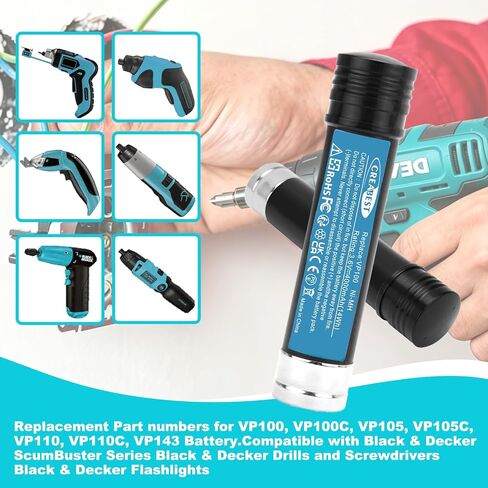 CREABEST 2Pack 3.6V 4.0Ah Ni-MH Battery fits Black & Decker Versapak VP100 | Compatible with VP100 VP100C VP105 VP105C VP110 VP110C VP143 Model Power Tools Versapak Batteries in Kuwait