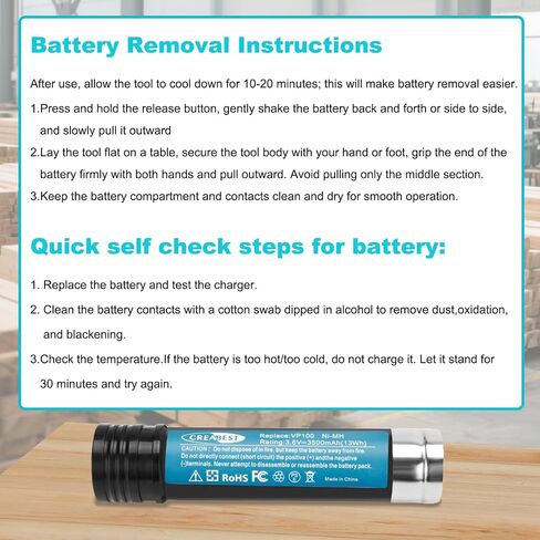 CREABEST 2Pack 3.6V 4.0Ah Ni-MH Battery fits Black & Decker Versapak VP100 | Compatible with VP100 VP100C VP105 VP105C VP110 VP110C VP143 Model Power Tools Versapak Batteries in Kuwait