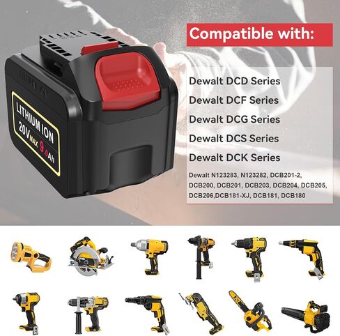 Labtec DCB209 18V 20V Max 9000mAh Lithium Battery Replacement for DeWalt DCB204 DCB205 DCB206 DCB205-2 DCB200 DCB201 DCB203 DCB181 DCB180 N123283 20V DCD/DCF/DCG/DCS Series Cordless Power Tool in Kuwait