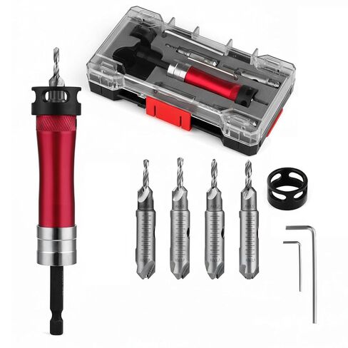 8 PCS Countersink Drill Bit Set, HSS Woodworking Drill Bits Set with Adjustable Depth Stop, 1/4" Hex Shank Quick Change Drill Kit for Metal, Wood, Plywood, MDF, Plastic, with Storage Box in Kuwait