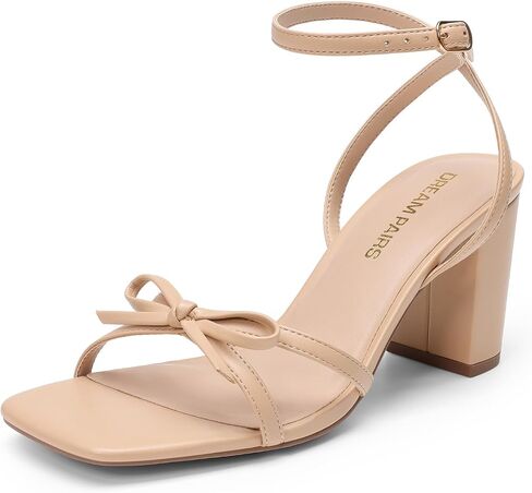 DREAM PAIRS Women's Elegant Bow Strappy Block Heel Sandals | Square Open Toe Adjustable Ankle Strap Chunky Dress Heels, Comfort Formal Heels for Party, Wedding Guest and Prom Occasions in Kuwait