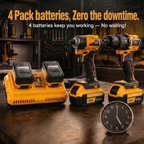 4-Pack 6.0Ah Replacement 20V Max Battery for De walt, Compatible for De Walt 20 Volt Power Tools & Chagers, Replaces for DCB206/205/204/203/201 Batteries,Long Runtime for Contractors & Job Sites in Kuwait