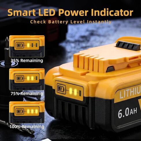 4-Pack 6.0Ah Replacement 20V Max Battery for De walt, Compatible for De Walt 20 Volt Power Tools & Chagers, Replaces for DCB206/205/204/203/201 Batteries,Long Runtime for Contractors & Job Sites in Kuwait