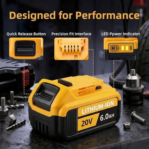 4-Pack 6.0Ah Replacement 20V Max Battery for De walt, Compatible for De Walt 20 Volt Power Tools & Chagers, Replaces for DCB206/205/204/203/201 Batteries,Long Runtime for Contractors & Job Sites in Kuwait