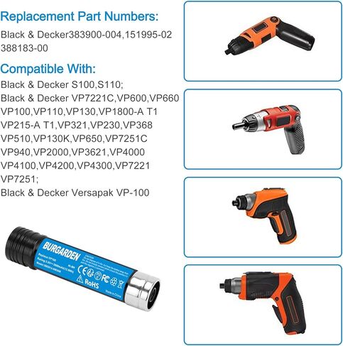 2Pack 3.6V 3600mAh Ni-Mh Battery for Black & Decker Versapak VP100 VP100C VP105 VP105C VP110 VP110C VP130 VP142 VP143 VP7240 Power Tools (Battery Charger Included) in Kuwait
