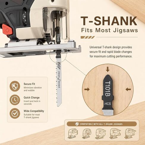 80Pack T101B T-Shank Jigsaw Blades - 4 Inch 10 TPI Contractor Jig Saw Blades Set, T-Shank Jig Saw Blade for Wood Metal Plastic, Made with High Speed Carbon Steel Precise Clean Straight Cutting in Kuwait