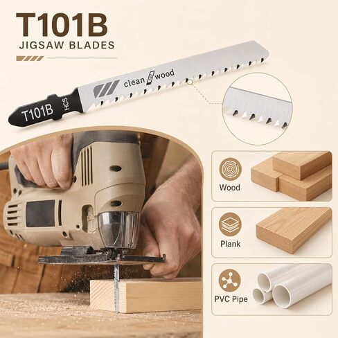 80Pack T101B T-Shank Jigsaw Blades - 4 Inch 10 TPI Contractor Jig Saw Blades Set, T-Shank Jig Saw Blade for Wood Metal Plastic, Made with High Speed Carbon Steel Precise Clean Straight Cutting in Kuwait