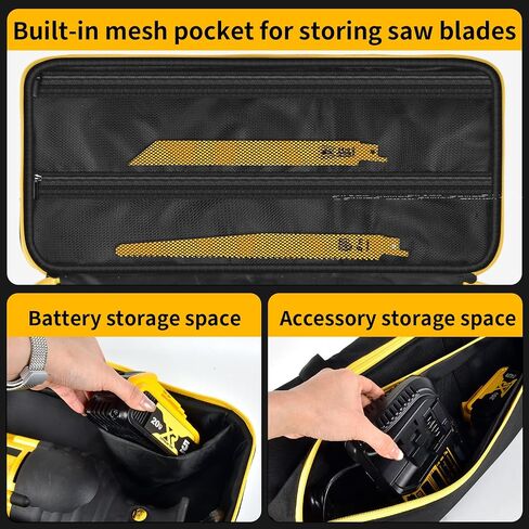 Reciprocating Saw Tool Bag for DEWALT DCS380B, DCS380P1 Battery, Case Only | with Blade Pocket & Accessories Slot, Heavy Duty Padded Oxford Fabric, Easy Carry, for Tradesmen, DIYers, Jobsites, Workshops in Kuwait
