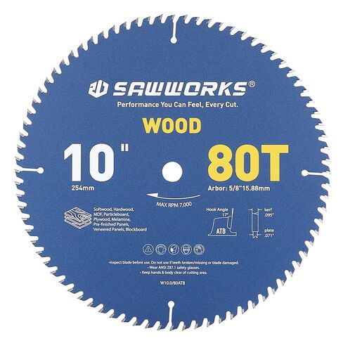 SawWorks 7-1/4" 60T Thin Kerf Circular Saw Blade Woodworking Fine Finish | Tungsten Carbide ATB Cutting Teeth, Finish, Trim Cuts for Woodworkers, Cabinet Makers. Fits 5/8" Arbor Saws. in Kuwait