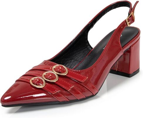 Sexy Red Strappy Slingback Heels for Women 2.4 Inch Low Chunky Block Pumps Women's Pointed Closed Toe Sling Back Shoes Comfortable Dressy Backless Heels in Kuwait