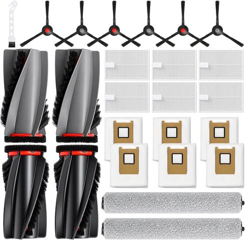 25 Pack C28 Replacement Accessory Kit for Eufy C28 Robot Vacuum Parts, 2 Rolling Mops, 2 Main Roller Brush, 6 HEPA Filters, 6 Side Brushes, 6 Dust Bags, 1 Clean Tool in Kuwait