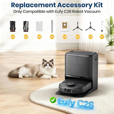 25 Pack C28 Replacement Accessory Kit for Eufy C28 Robot Vacuum Parts, 2 Rolling Mops, 2 Main Roller Brush, 6 HEPA Filters, 6 Side Brushes, 6 Dust Bags, 1 Clean Tool in Kuwait