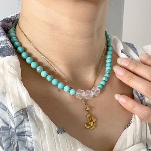 LCYFJW Natural Blue Turquoise Stone Beads Necklace,Real Genuine Three Multi-Cut Crystal Quartz Gemstone Boho Bohemian Beading Necklace and Drop Dangle Earrings Jewelry for Women in Saudi Arabia