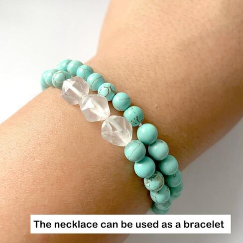 LCYFJW Natural Blue Turquoise Stone Beads Necklace,Real Genuine Three Multi-Cut Crystal Quartz Gemstone Boho Bohemian Beading Necklace and Drop Dangle Earrings Jewelry for Women in Saudi Arabia