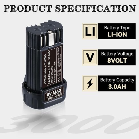 2Packs 3.0Ah DCB080 Lithium-Ion Battery Replacement for Dewalt 8V Battery DCF680N1 DW4390 DCF680N2 DCL023 DCF680 DCB095 DCF682 DCF682, Compatible with Dewalt 8 Volt Power Tools and Chargers in Kuwait