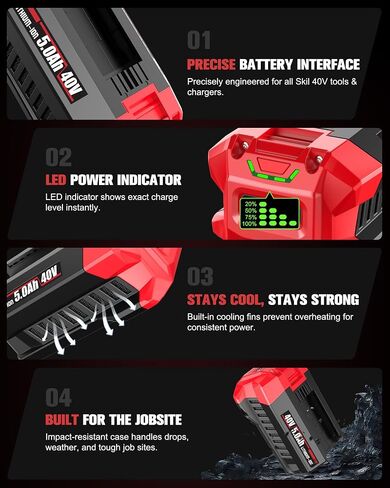 40V 5.0Ah Battery Replacement for Skil Pwrcore 40V Battery, Fits Skil 40V Power Tools in Kuwait