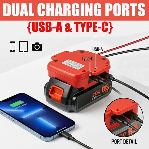 20V Battery Adapter Converter for Black+Decker 20V MAX Lithium Battery, with USB-A 5V 2A Charging Port Positive/Negative Output Terminals for DIY Power Tools, Fans LED Projects in Kuwait