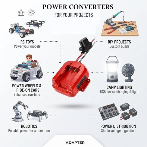 20V Battery Adapter Converter for Black+Decker 20V MAX Lithium Battery, with USB-A 5V 2A Charging Port Positive/Negative Output Terminals for DIY Power Tools, Fans LED Projects in Kuwait
