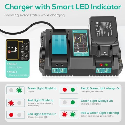 ARyee 18V 8.0Ah Replacement for Makita 18V Battery BL1860 BL1850 BL1850B BL1845B BL1840 BL1840B Lithium-ion with 14.4v-18v Battery Charger in Kuwait