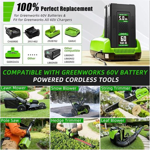 60V 5.0Ah Replacement Battery for Greenworks 60V Lithium-Ion Battery, Compatible with Greenworks 60 Volt LB608 LB605 LB604 LB603 B6025 LB602 Batteria in Kuwait