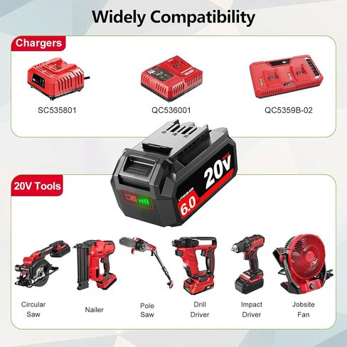 FSKE 6000mAh Replacement for Skil 20V Battery PWRCore BY519601 BY519603 | Upgraded Capacity Compatible with SKIL 20 Volt Cordless Power Tools in Kuwait