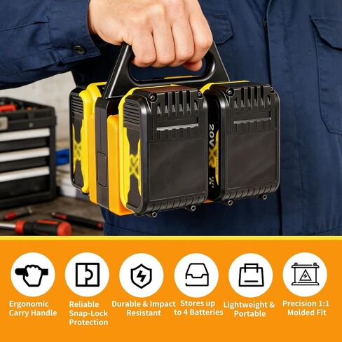 4-Slot Battery Holder Compatible with Dewalt 20V &18V Batteries, Portable Battery Holder with Handle, Ultra-Rugged Heavy Duty Organizer for Storage and Transport(Pack of 1) in Kuwait