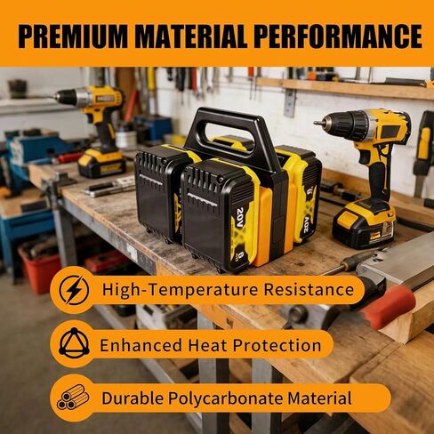 4-Slot Battery Holder Compatible with Dewalt 20V &18V Batteries, Portable Battery Holder with Handle, Ultra-Rugged Heavy Duty Organizer for Storage and Transport(Pack of 1) in Kuwait