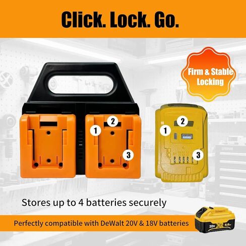 4-Slot Battery Holder Compatible with Dewalt 20V &18V Batteries, Portable Battery Holder with Handle, Ultra-Rugged Heavy Duty Organizer for Storage and Transport(Pack of 1) in Kuwait