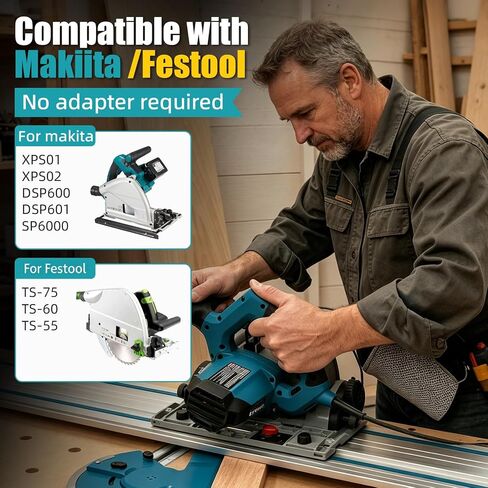 194368-5 110 Inch Track Saw Guide Rail for Makita XPS01 XPS02 SP6000J, Two 55" Rails with Connector, Anti-Slip Anti-Splinter Replacement Rail for Cabinet & Sheet Wood Cutting in Kuwait