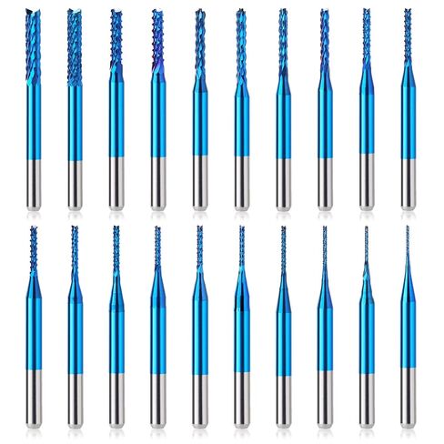 20Pcs 0.6-3.175mm CNC Router Bit Set, 1/8" Shank Nano Blue Coat Carbide Engraving End Milling Cutter Rotary Burrs Tool in Kuwait