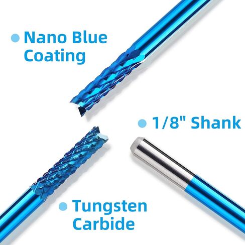 20Pcs 0.6-3.175mm CNC Router Bit Set, 1/8" Shank Nano Blue Coat Carbide Engraving End Milling Cutter Rotary Burrs Tool in Kuwait