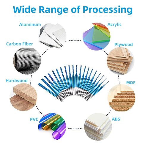 20Pcs 0.6-3.175mm CNC Router Bit Set, 1/8" Shank Nano Blue Coat Carbide Engraving End Milling Cutter Rotary Burrs Tool in Kuwait