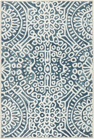 Dash and Albert Temple Ink Machine Washable Area Rug - 2' x 3' Blue - Geometric Accent Rug - Anti-Slip Backing, Lightweight, Machine Washable, High Traffic Areas Kitchen, Mudroom, Laundry Room in Saudi Arabia