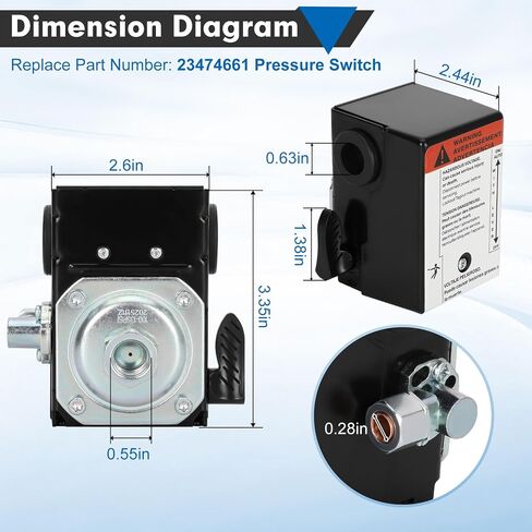 Air Compressor Pressure Switch Replacement for 23474661, 100-135 PSI, Compatible with Ingersoll-Rand Air Compressor: SS3L3 SS4L5 SS5L5/N5 Single Stage Compressors in Kuwait
