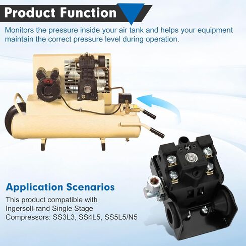 Air Compressor Pressure Switch Replacement for 23474661, 100-135 PSI, Compatible with Ingersoll-Rand Air Compressor: SS3L3 SS4L5 SS5L5/N5 Single Stage Compressors in Kuwait