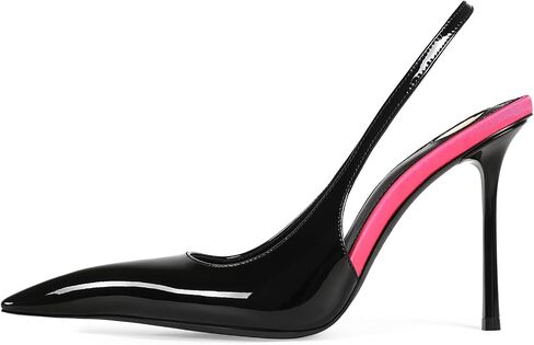 Slingback Heels for Women Pointed Close Toe Two Tone Stiletto High Heels Backless Patent Leather Elastic Strap Heeled Sandals Dress Pumps in Kuwait