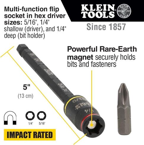 Klein Tools 32767 Impact Driver, 3-in-1 Impact Flip Socket and Bit Holder & 32766 Impact Driver, 3-in-1 Impact Flip Socket and Bit Holder, 1/4-Inch and 5/16-Inch Hex Drivers, 3-Inch Length in Kuwait