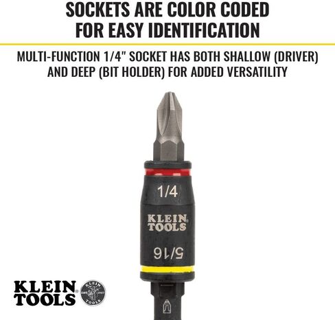 Klein Tools 32767 Impact Driver, 3-in-1 Impact Flip Socket and Bit Holder & 32766 Impact Driver, 3-in-1 Impact Flip Socket and Bit Holder, 1/4-Inch and 5/16-Inch Hex Drivers, 3-Inch Length in Kuwait