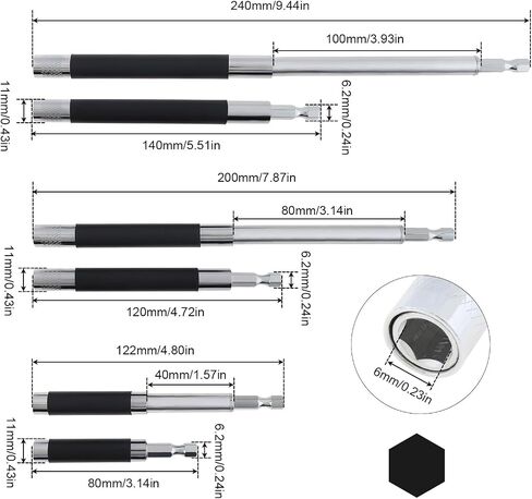 ChgImposs Drill Bit Holder, Scalable Drill Bit Extension 9 Pcs, 3.15"/4.72"/5.51"(80/120/140mm) Magnetic Bit Holder 1/4" Hex, Drill Extension Bit Holder for Screwdriver, Drill Bit Guide Rod Adapter in Kuwait