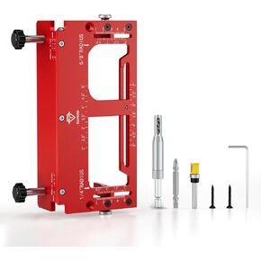 Door Hinge Jig for Door and Jamb/Frame, Upgraded Adjustable Mortise Width, Aluminum Alloy Door Hinge Template Kit for Router, Mortise Jig Fits 1/4" R, 5/8" R and Square Corner Hinges from 2" to 5" in Kuwait
