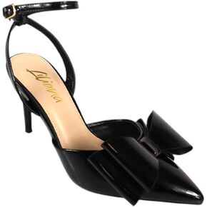 Liliana Women’s Bow Pointed Toe High Heel Pumps – Ankle Strap Stiletto Heels, Patent Leather Dress Shoes in Kuwait